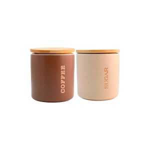 Juego de Frascos de Porcelana para Café y Azúcar con Tapa de Bambú