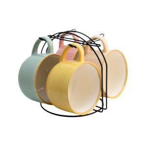 Juego de 4 Tarros de Porcelana Multicolor con Rack Organizador