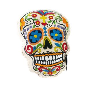Cojín Calavera Mexicana Bordado en Manta 100% Artesanal